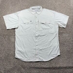 Poncho The Del Rio Mens Large White Short Sleeve Western Pearl Snap Shirt Nylon